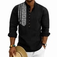 thumbnail image 2 of Men's Long Sleeve Linen Shirts Ethnic Bohemian Printed Fashionable Casual Loose Shirt Button Stand Up Collar Henley Tops for Daily Wear, 2 of 7