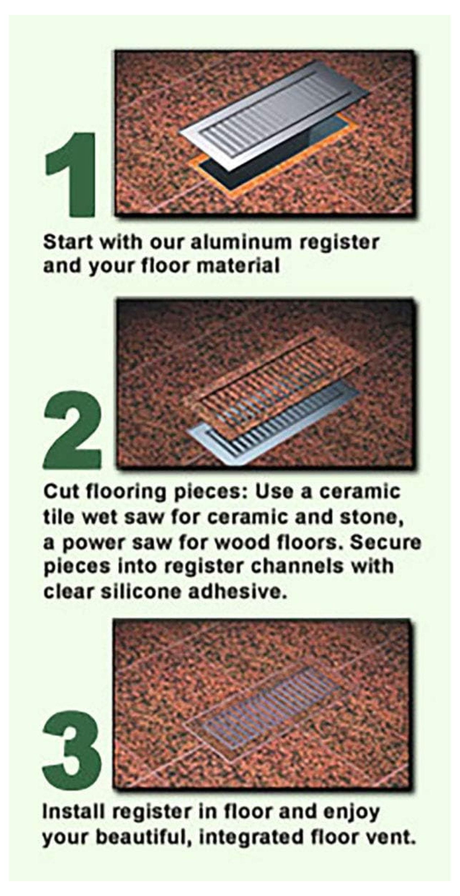 4"x12" 3/8" Thick Floor Vent Registers Matching Floor Tile Hardwood Laminate