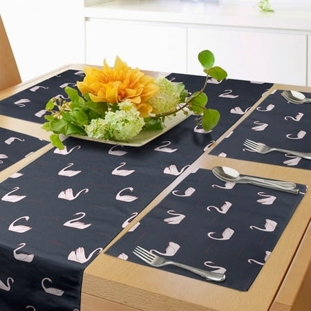 

Swan Table Runner & Placemats Pinkish Waterfowls Swimming on an Abstract Dark Lake with Calm Waves Set for Dining Table Decor Placemat 4 pcs + Runner 16 x90 Pale Pink Charcoal Grey by Ambesonne