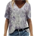thumbnail image 2 of CEHVOM T-Shirt à Col en V Imprimé pour Femmes, Manches Courtes, Tee Décontracté, Hauts, Blouse, 2 of 6