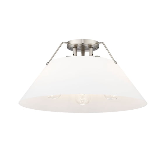 3306-3FM PW-OP-Golden Lighting-Orwell - 3 Light Flush Mount-9.25 Inches Tall and 18.75 Inches Wide-Pewter Finish-Opal Shade Color