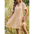 thumbnail image 5 of Womens V Neck Ruffle Short Sleeve Babydoll Mini Dress Casual A Line Dress for Summer, 5 of 13