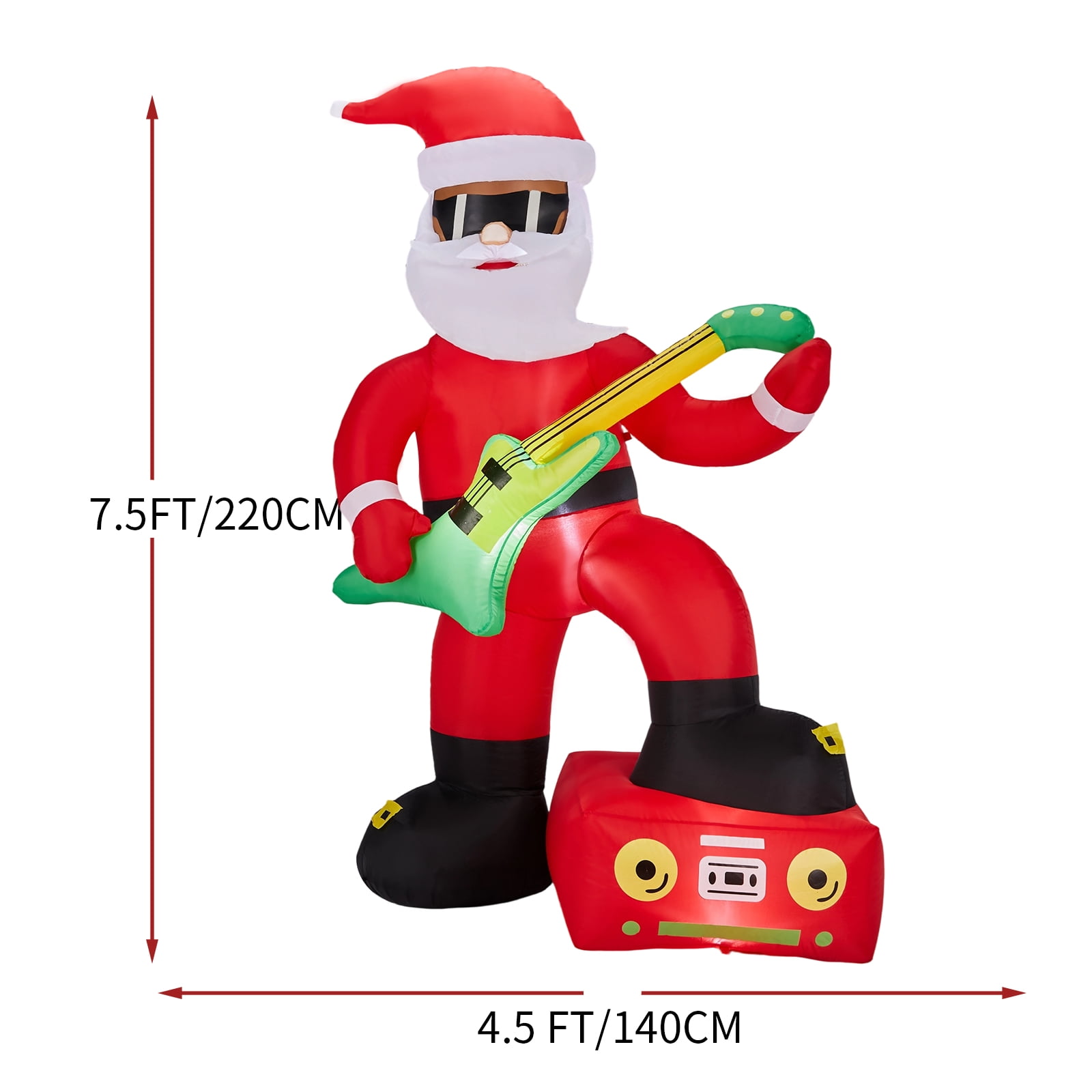 7.5FT Lighted Christmas Inflatable Decoration, Inflatable Black Santa Playing Electric Guitar, Funny Blow Up Yard Decorations with Built-in LED Lights for Holiday Party Front Yard Lawn Garden Decor