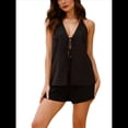 thumbnail image 1 of Conjunto de para Mujer: Traje de 2 Piezas, Top de con Lazo Frontal, Chaleco de , Camiseta Sin Mangas Y2K con Espalda Descubierta. Negro XL, 1 of 8