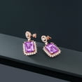 thumbnail image 4 of Gem Stone King 18K Rose Gold Plated Silver Purple Amethyst Dangle Earrings for Women (15.00 Cttw, Gemstone February Birthstone, Octagon Checkerboard 14X10MM), 4 of 4