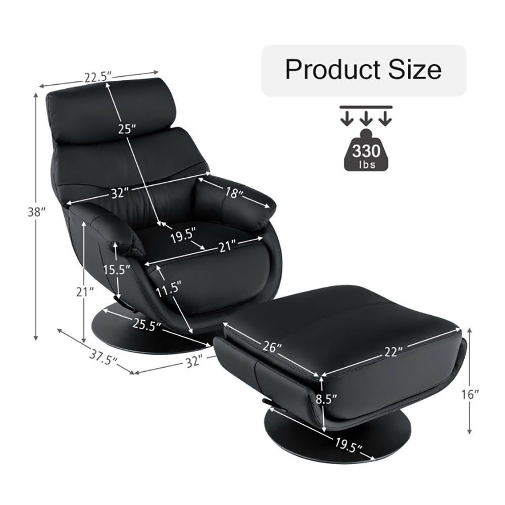 Finihen Leather Soft Upholstered Recliner with Ottoman Footrest, 360° Swivel Leather Lounge Chair with Ottoman and Thick Footstool, for Living Room, Bedroom, Black Finihen Leather Soft Upholstered Recliner with Ottoman Footrest, 360° Swivel Leather Lounge Chair with Ottoman and Thick Footstool, for Living Room, Bedroom, Black