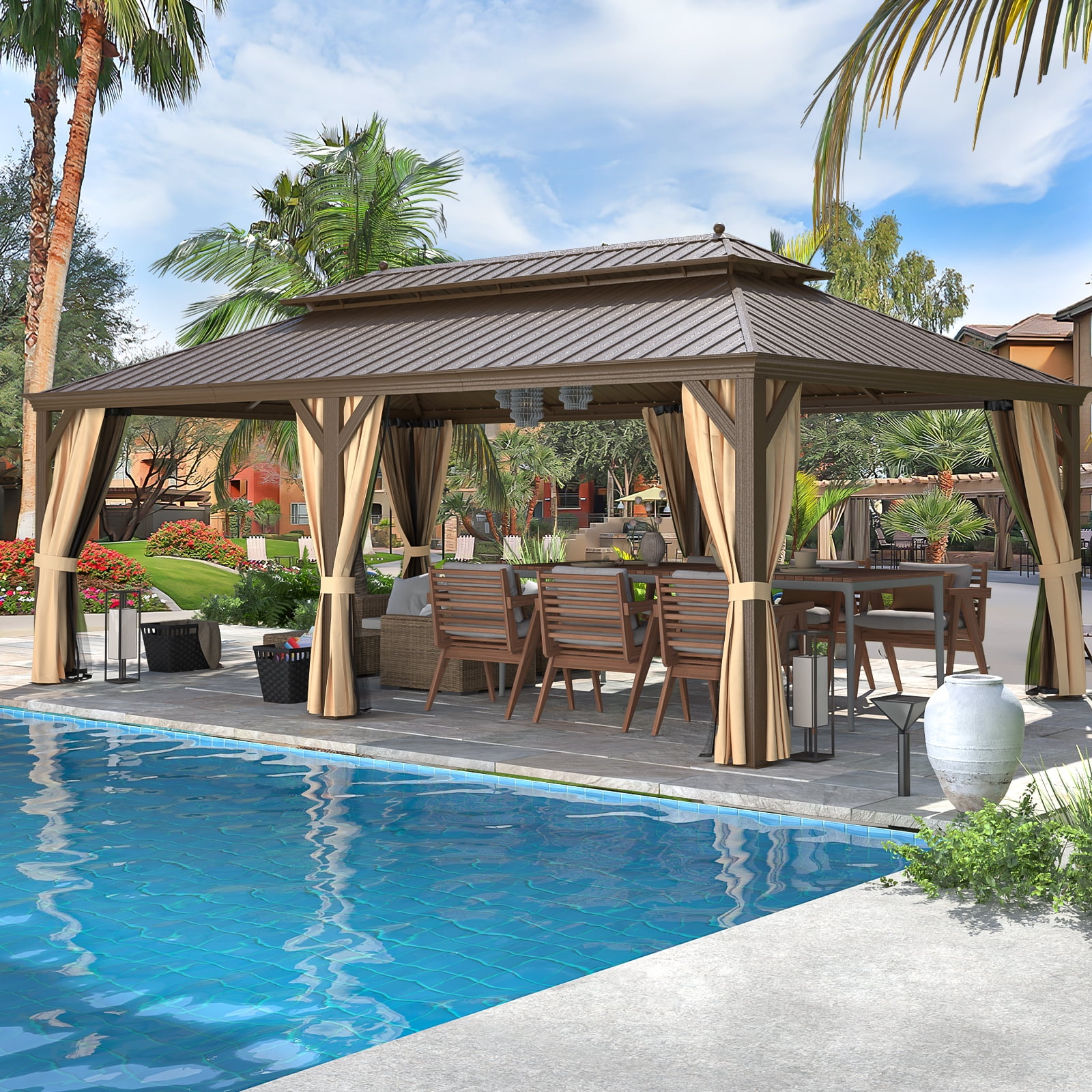 Hommow 14' x 22' Hardtop Metal Patio Gazebo with Galvanized