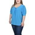thumbnail image 2 of NY Collection Women's Plus Size Short Sleeve Balloon Sleeve Top with Hardware, 2 of 4