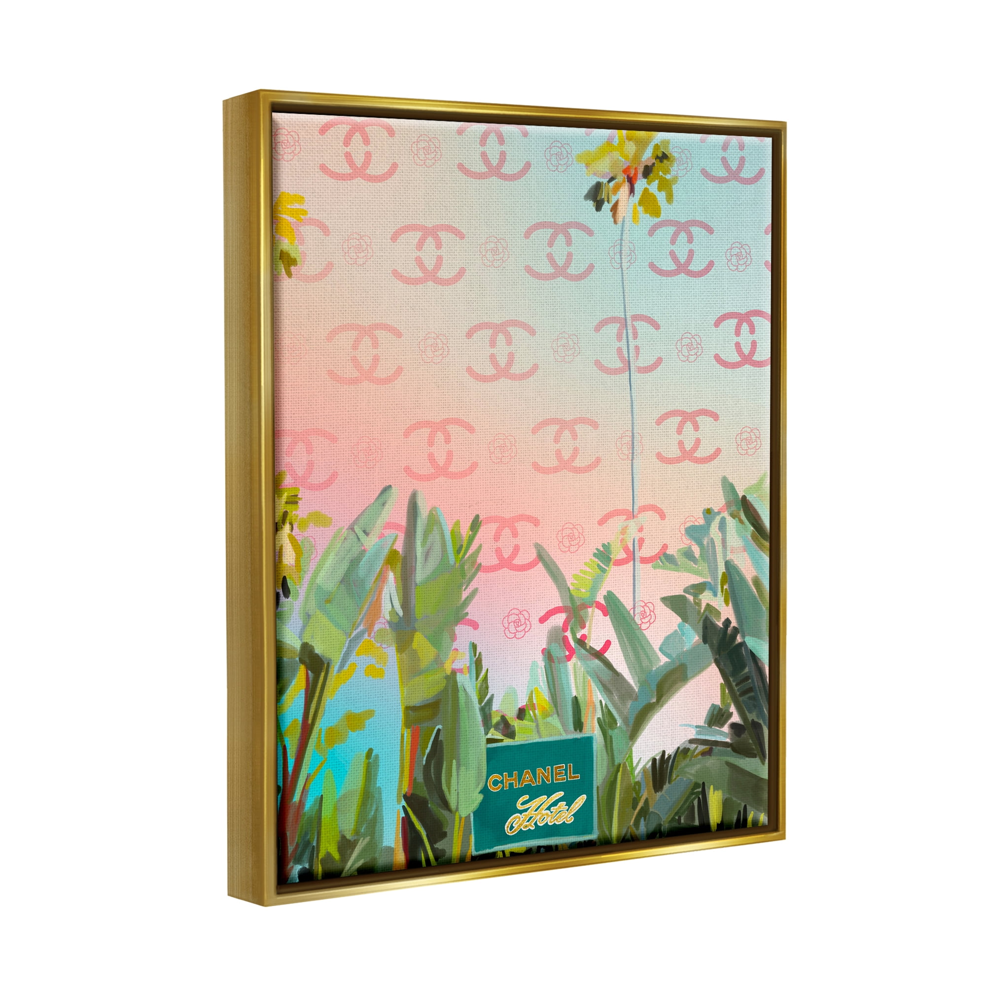 Stupell Industries Glam Tropical Hotel Nature Painting Gold Floater Framed Art Print Wall Art, 17 x 21
