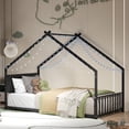 thumbnail image 5 of Euroco Metal  Twin Size House Bed with LED Lights, Floor Bed with Roof Design, Black, 5 of 11