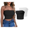 thumbnail image 6 of Lovskoo Womens 2 Pack Tube Tops Crop Tops Going Out Strapless Basic Backless Bandeau Bra Summer Outfits 2024 Y2K Clothes Black + White, 6 of 6
