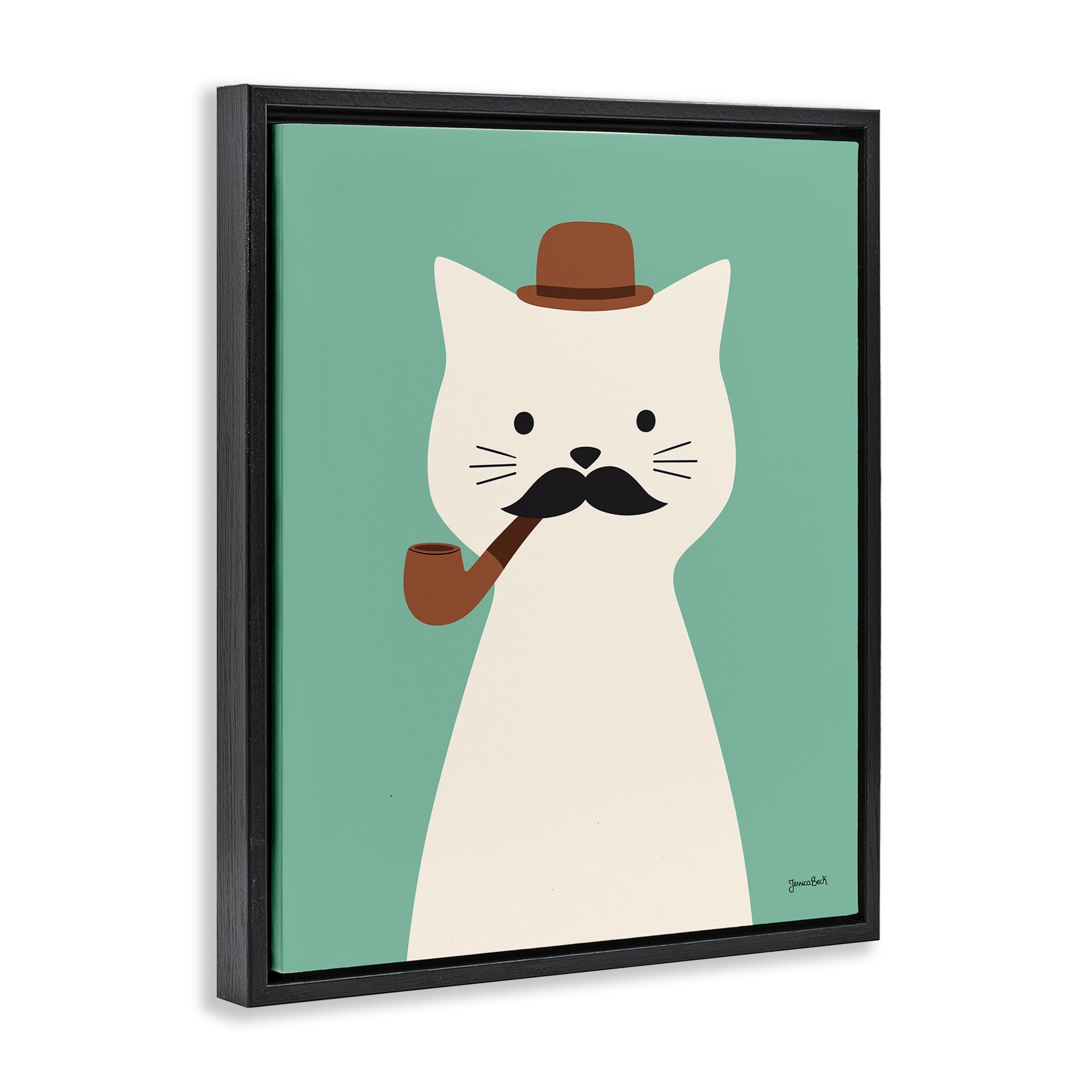 Stupell Industries Cat Smoking Pipe Animals Painting Black Floater Framed Canvas Art Print Wall Art, 17 x 21