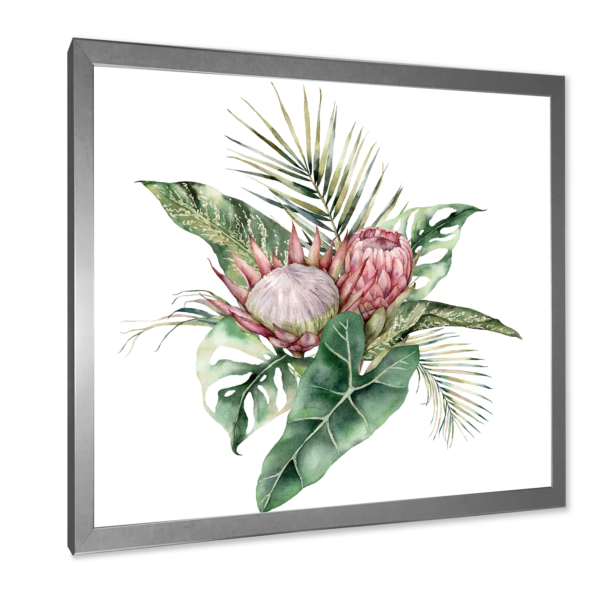 Designart 'Queen Proteas Palm & Monstera Leaves' Traditional Framed Art Print
