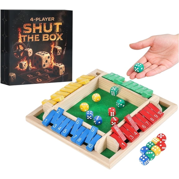 Shut The Box Game, Math Dice Board Game for Family Night Classroom Travel, Wooden Table for 2-4 Players, Improves Mathematical Skills, for Classroom, Home