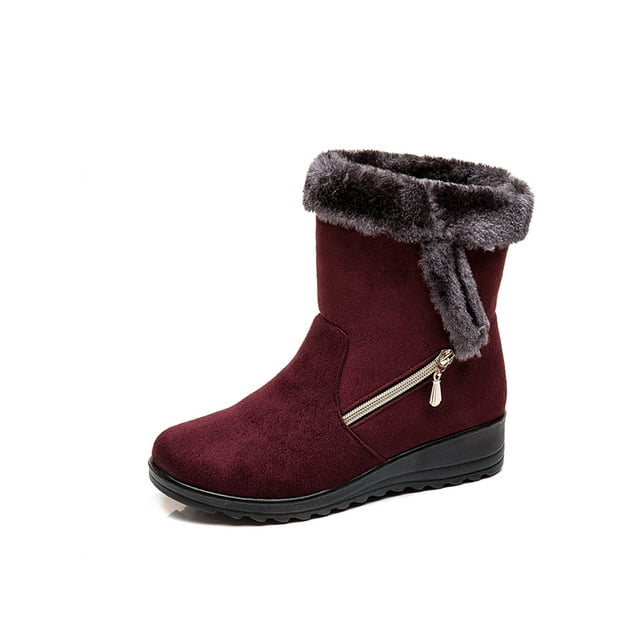 MAWCLOS Bottes de Neige Chaudes pour Femmes à Talon Compensé Bottes d'Hiver Mi-Mollet Antidérapantes Bottillons Décontractés Doublés en Peluche Chaussures pour Temps Froid Rouge 9