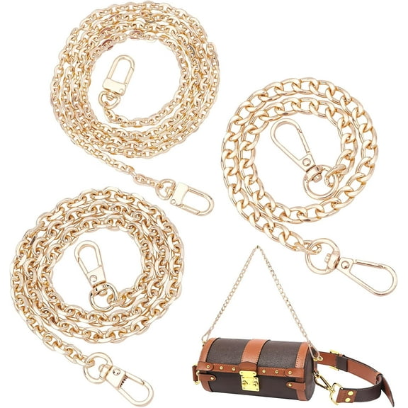 3 Strands Purse Chain Strap 3 Sizes bag Chain Replacement 15.7/23.6/48" Golden Iron Flat Chain with Swivel Clasp for Women Crossbody bag Handbag Satchel Tote Shoulder bag