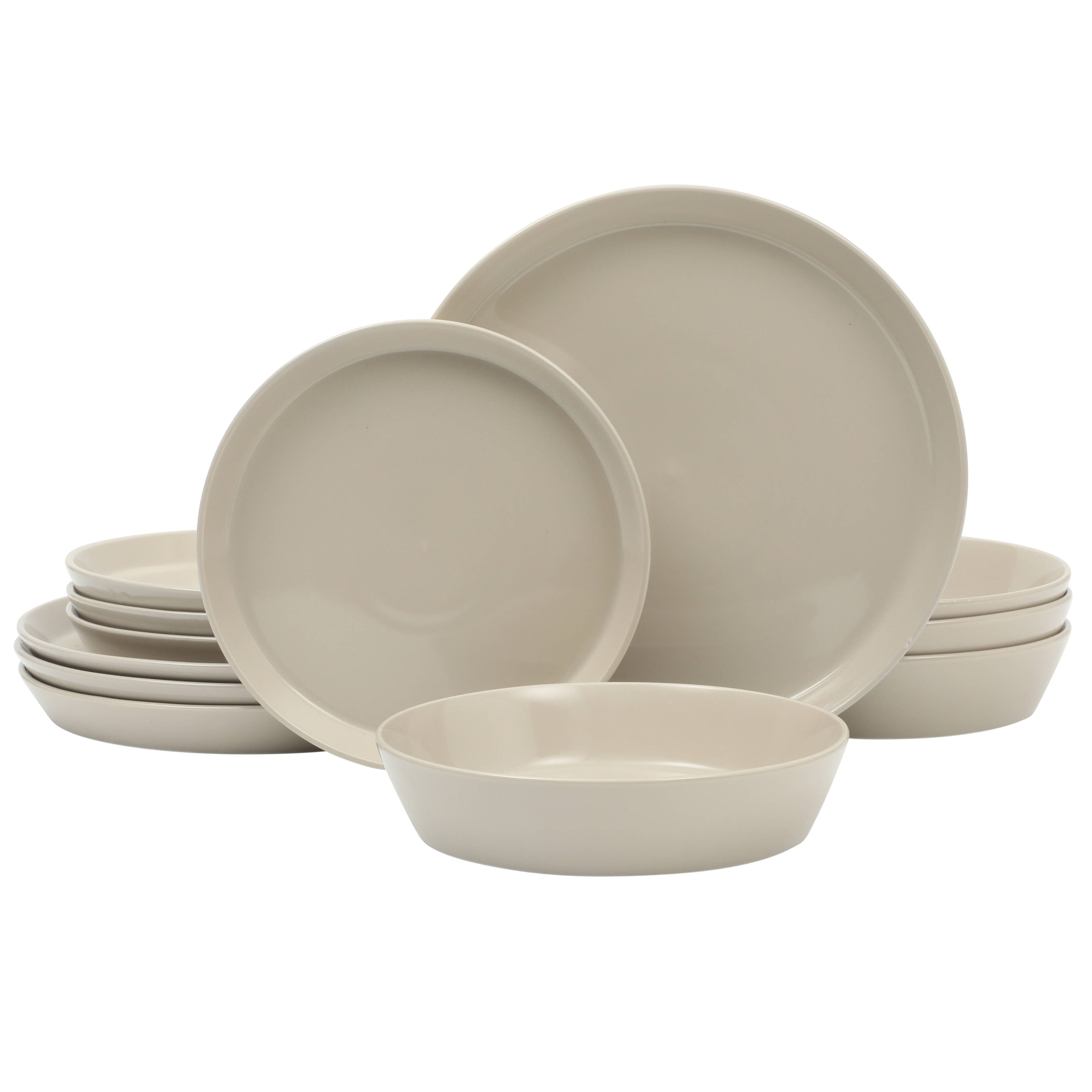 Martha Stewart Everyday Faretta Taupe 12-Piece Fine Ceramic Dinnerware Set
