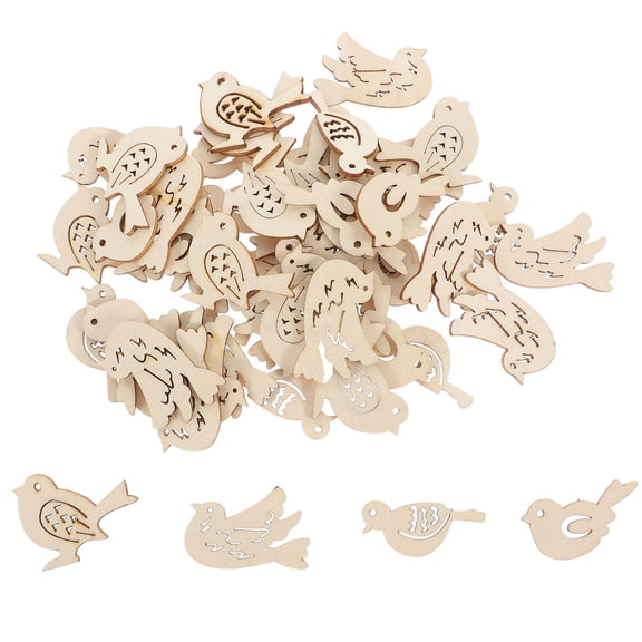 50Pcs Unfinished Wood Bird Slice Handcraft Bird Shaped Cutout Crafts Making Slice