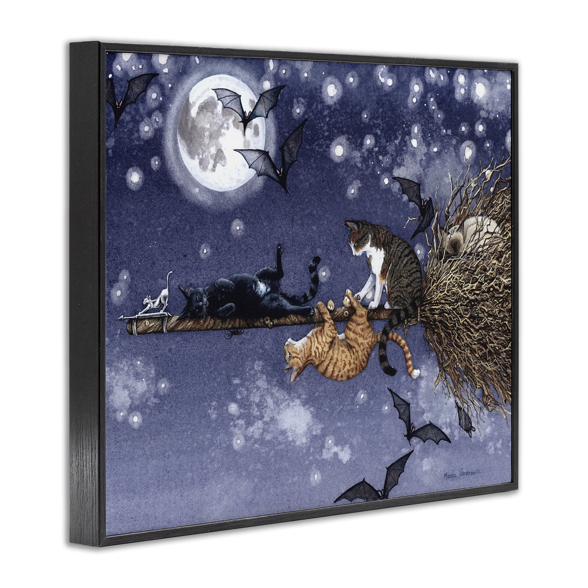 Stupell Industries Joyriding Cats on Broom Holiday Painting Black Framed Art Print Wall Art, 20 x 16