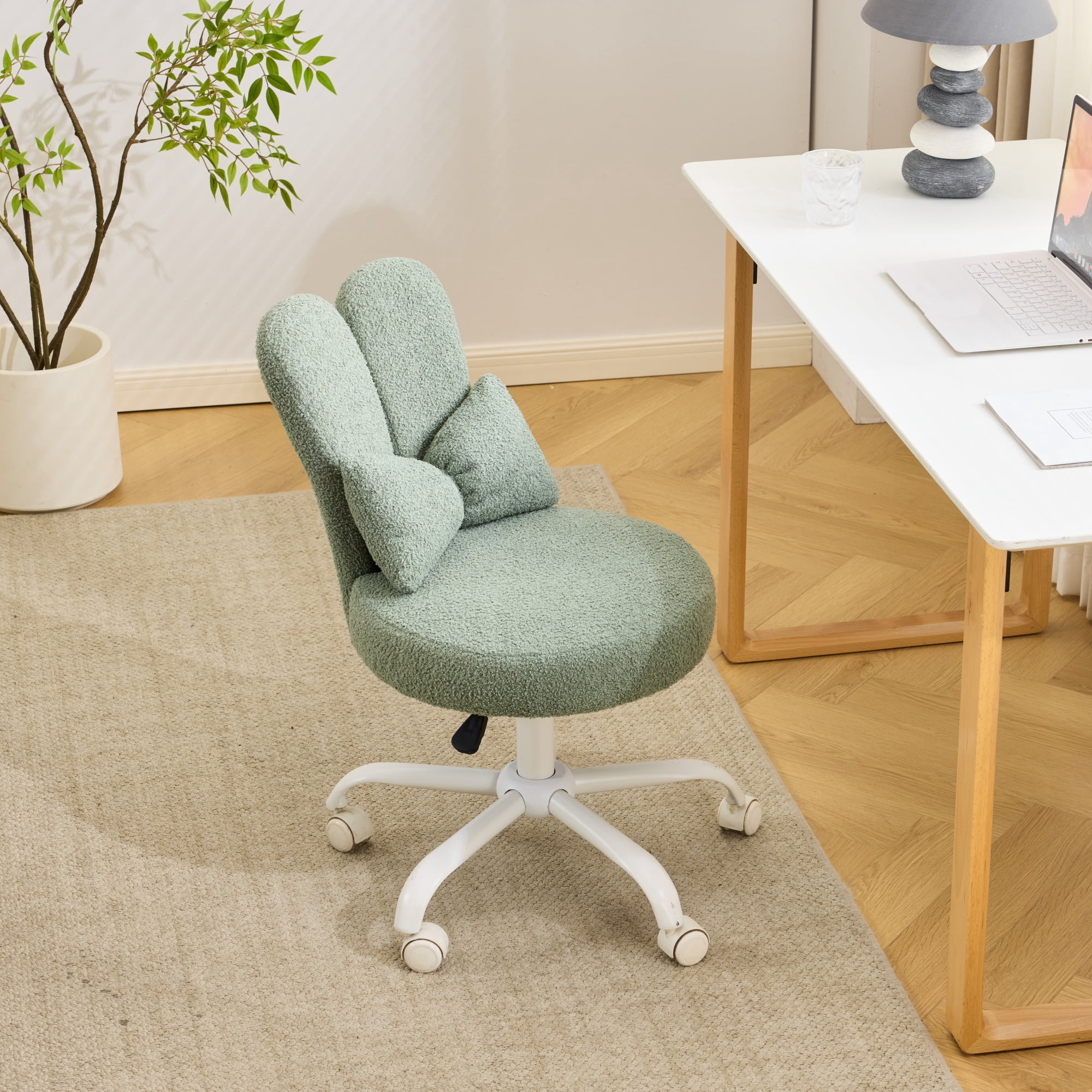 Ktaxon Teddy Fleece Office Chair, Rabbit Ear Backrest Vanity Chair, Adjustable Swivel Reading Chair for Home Office Green