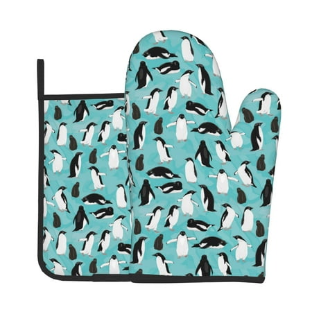

Lukts Penguins Print Kitchen Heat-Resistant Gloves and Spacers 2pcs Set Suitable for Baking and Cooking
