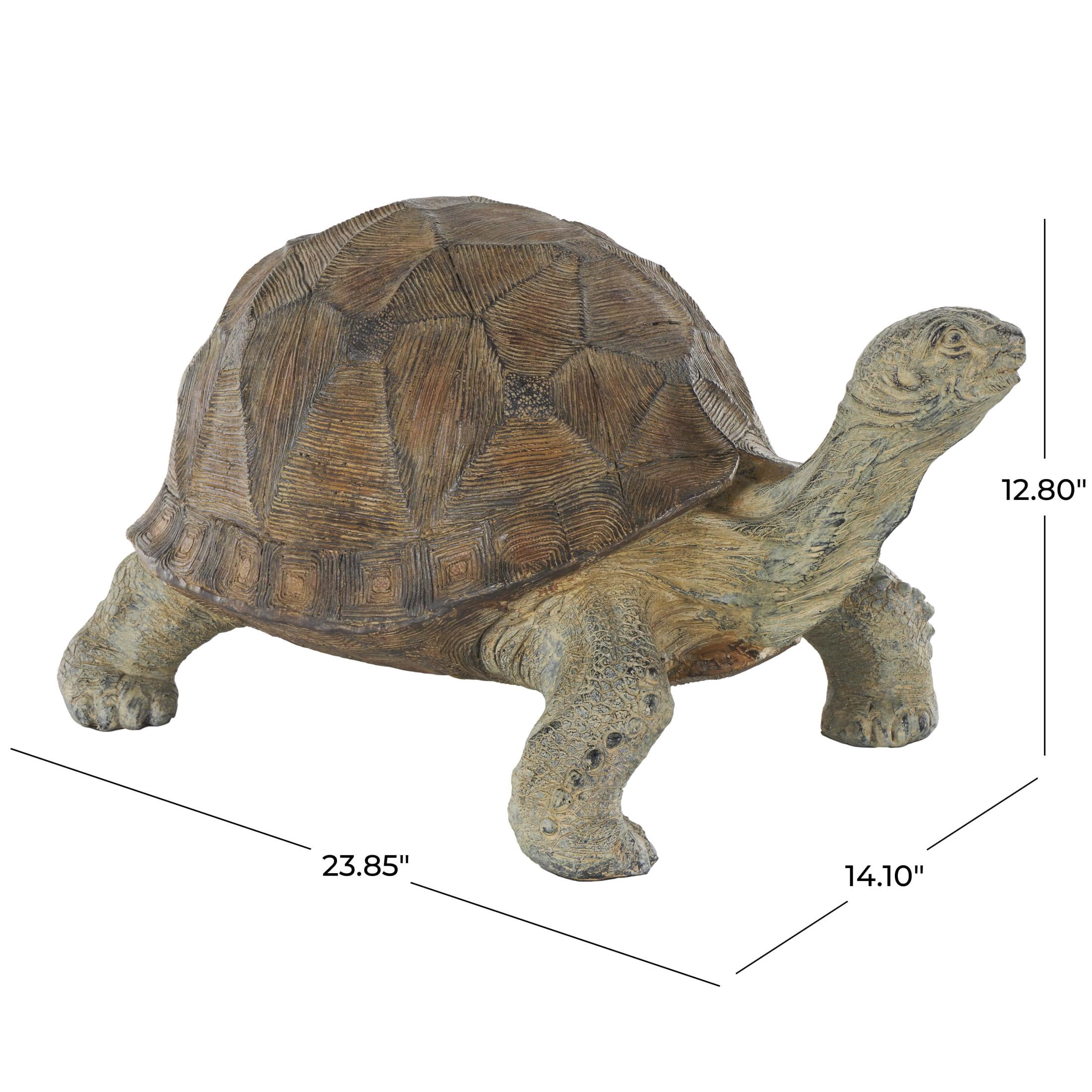 DecMode 13" Distressed Textured Turtle Garden Sculpture with Patterned Shell
