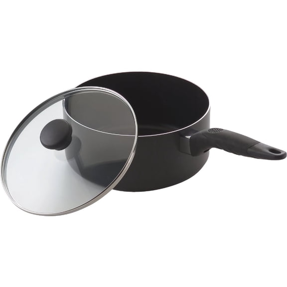 Groupe SEB Mirro A7972484 Get A Grip Aluminum Nonstick 3-Quart Saucepan with Glass Lid Cover Cookware, Black — Residential Use, Standard Application