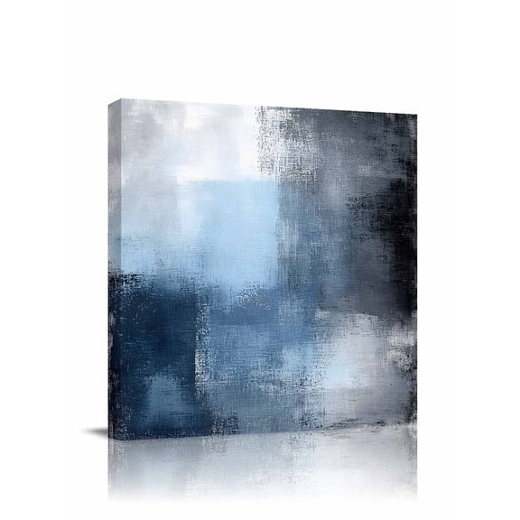 Blue Color Block Canvas Wall Art, Abstract Shabby Modern Art Framed Wall Decor Modern Artwork Prints Painting for Living Room, Bedroom, Kitchen & Cafe Decor 16x16 Inch