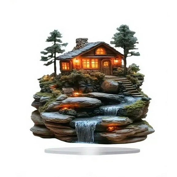 nvzhuang Wooden House Table Decorations Cute Fairy Tree Figurine Acrylic Flat Ornaments Centerpieces for Home