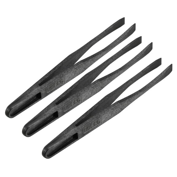 Black Plastic Flat Tip Anti-static Tweezers 4.7 Inch Length 3pcs