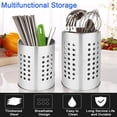 thumbnail image 5 of Stainless Steel Kitchen Utensil Caddy, Open Design Drainage Holes Weighted Base For Countertop, Compact Size Versatile Uses Elegant Design Tableware Drain Basket Rust Proof Silver, 5 of 5