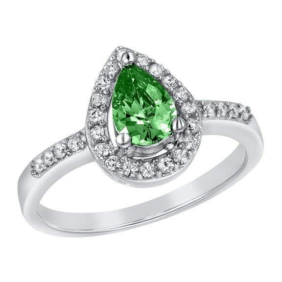 ELYA Jewelry Women's Pear-Cut Green Cubic Zirconia Sterling Silver Ring