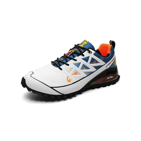 

Zodanni Men Breathable Hiking Shoes Outdoor Lightweight Lace Up Sneaker Casual Athletic Trainers White Blue 9