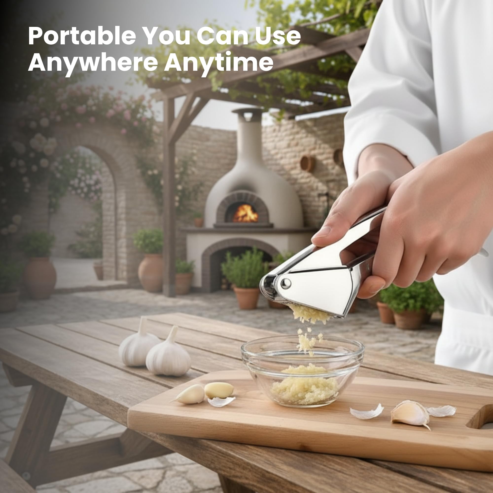 Garlic Press Stainless Steel - Heavy Duty No-peel & Mincer  High Capacity Chamber Rust-free 304 Easy Clean Dishwasher Safe Clove Hand