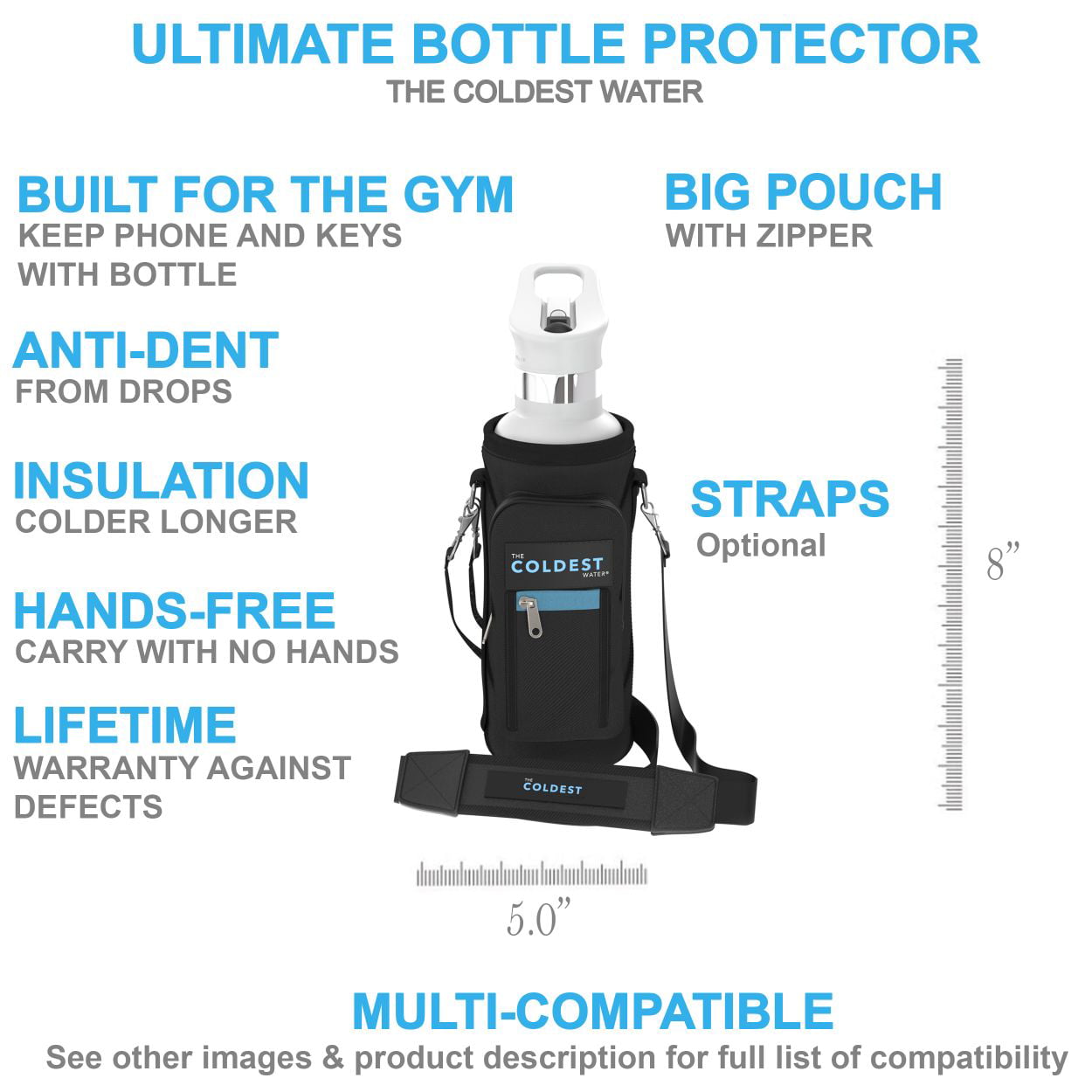 sunkey Water Bottle Carrier Bag Insulated Neoprene 32 oz Glass Water Bottle  Sleeve Holder Case Pouch Cover with Adjustable Shoulder Strap with Metal