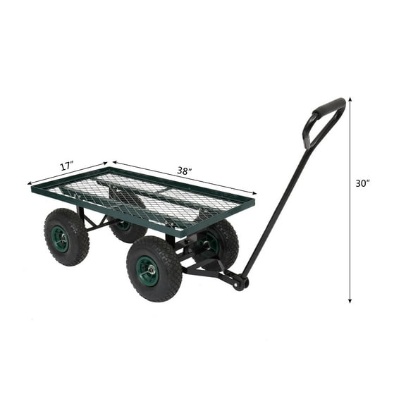 EasingRoom Metal Deck Wagon with Flat Free Tires Rust Resistant Green Powder Coated