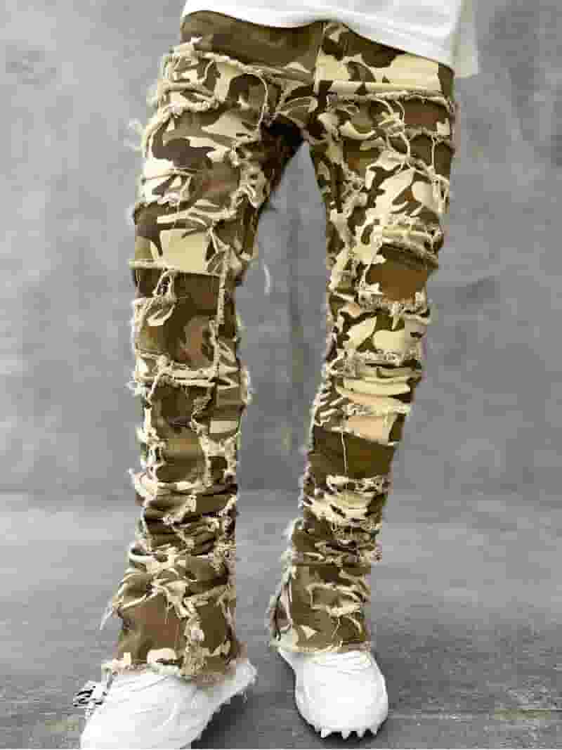 【福袋セール】の商品 Men's Skinny Denim Camouflage Fit Slim Ripped Stretch Jeans Clothing