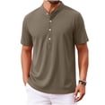 thumbnail image 3 of Eltusu Men's Casual Polo Shirts, Stand-up Collar Button Summer Cotton Shirts with Short Sleeve Army Green Size 5XL, 3 of 7