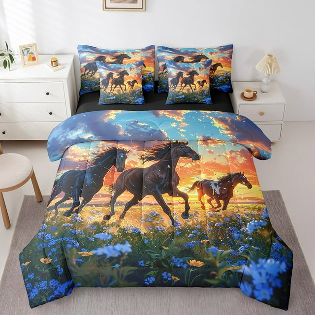 YST Ensemble de Douillette Cheval au Galop Style Ferme, Polyester, Format Simple (7 Pcs)