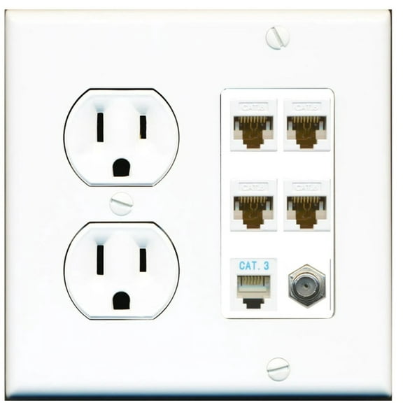 Ultra Spec Cables 4 Port Cat6 Ethernet Coax Phone Wall Plate w/Round Power Outlet