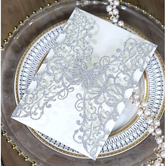 50PCS Glitter Laser Cut Lace Flora Wedding Invitation Cards with Butterfly for Bridal Shower Engagement Quinceañera Wedding Invite