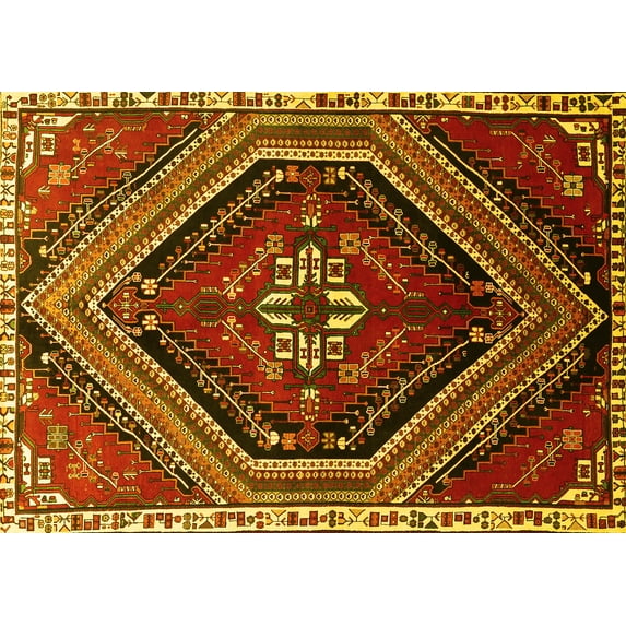 Ahgly Company Indoor Rectangle Persian Yellow Traditional Area Rugs, 3' x 5'
