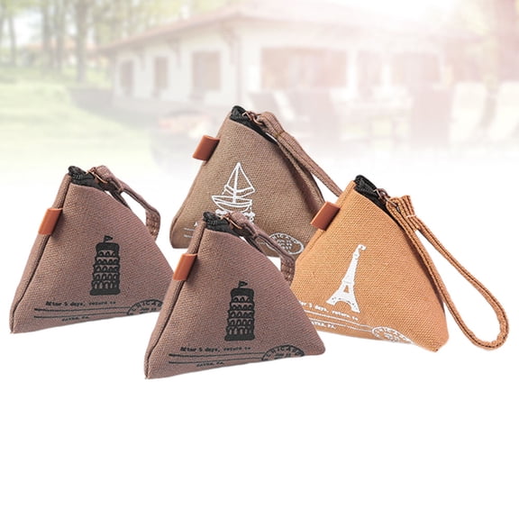 Toddmomy 4Pcs Canvas Purses Women Pyramid Shaped Purse with Zipper Security for Outings 9x3.5in