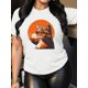 thumbnail image 1 of A Casual Fashion Top with a Round Neck And Short Sleeves Featuring a Sunset Print of a Little Cat And a Black Woman., 1 of 5