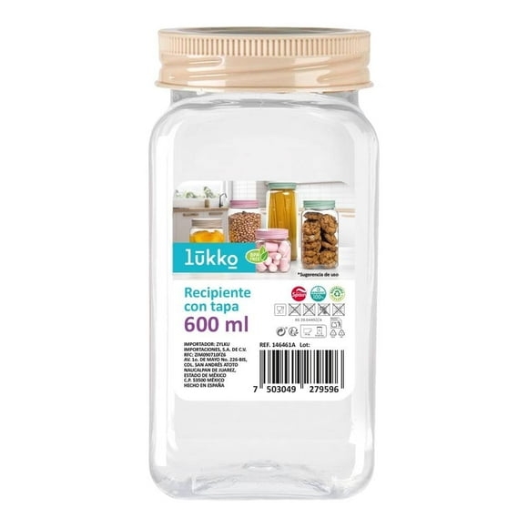 Bote Lukko de Plástico Cuadrado con Tapa 600ml