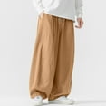 thumbnail image 4 of Wyobmus Mens Wide Leg Pants Solid Color Casual Sports Pants Loose Baggy Workwear Pants A-Khaki, 4 of 8