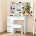 thumbnail image 4 of Teousev Makeup Desk Vanity Table with Sliding Mirror, 10 LED Lights & Stool, Dressing Table with 6 Drawers, Shelves, White, 4 of 8