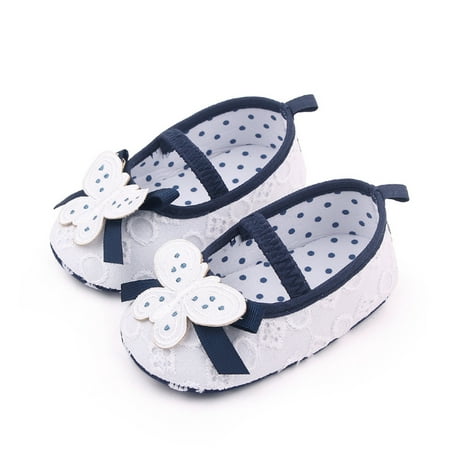 

Mubineo Baby Girls Flat Shoes Soft Sole Butterfly Bowknot Dots Elastic Band Non-slip Indoor Outdoor Toddler Shoes