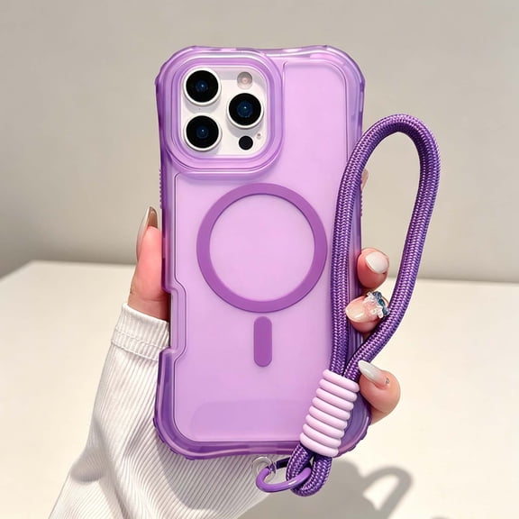 For iPhone 14 Phone Case,3-in-1 Heavy Duty Shockproof Cover,Compatible with Wireless Charging,With Wrist Strap,Non-Slip Anti-Scratch Matte Drop Protection,Phone Case,Purple