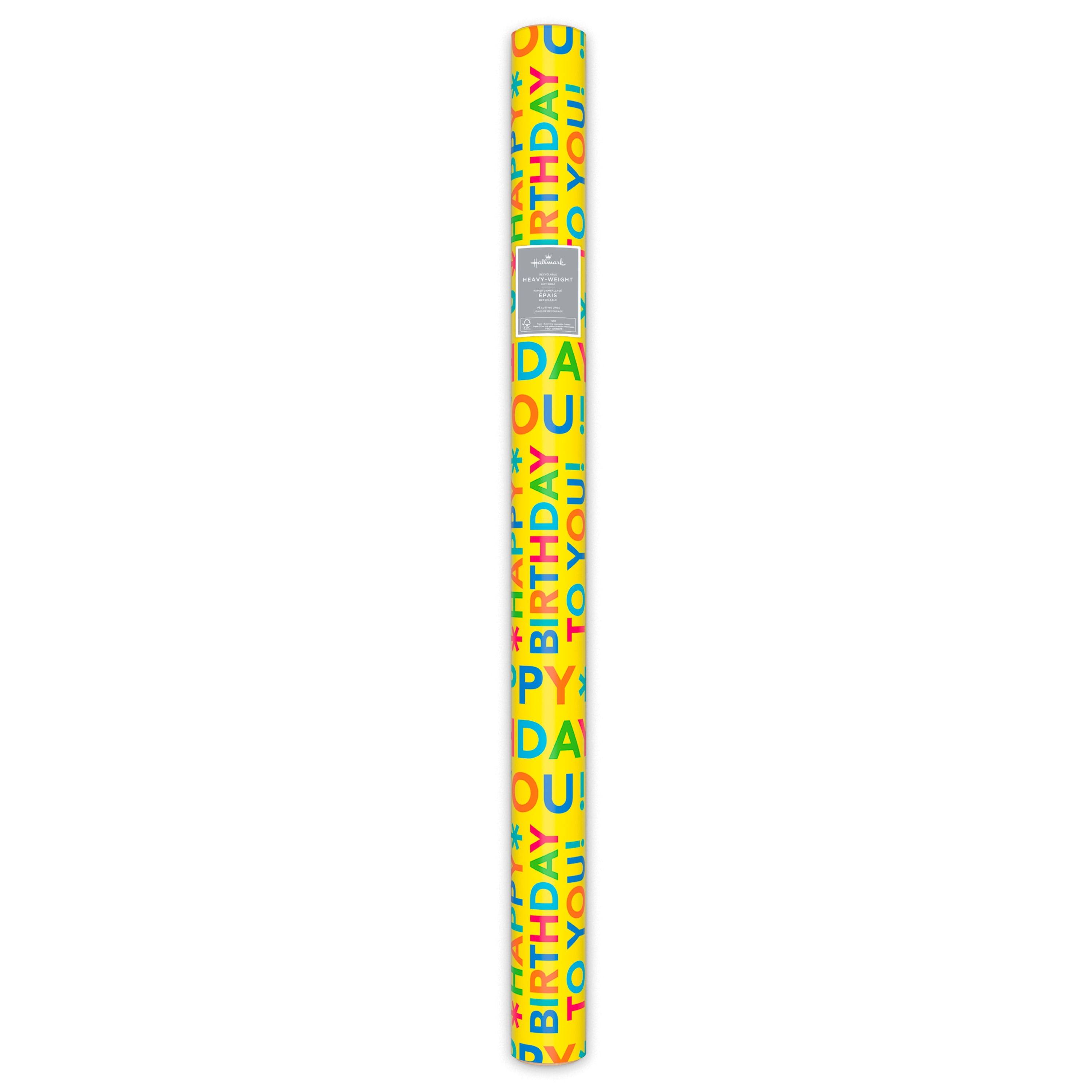 Hallmark Birthday Wrapping Paper Roll (Bold Lettering on Yellow) 20 sq. ft.